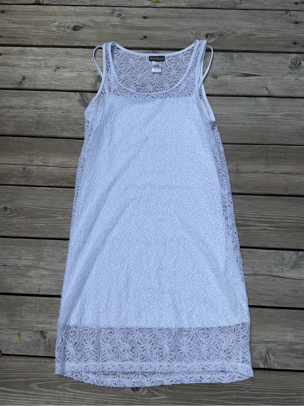 Tommy Bahama White Crochet Scoop Neck Tank